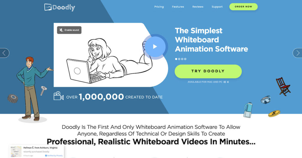 Doodly公式サイトのスクリーンショット画像